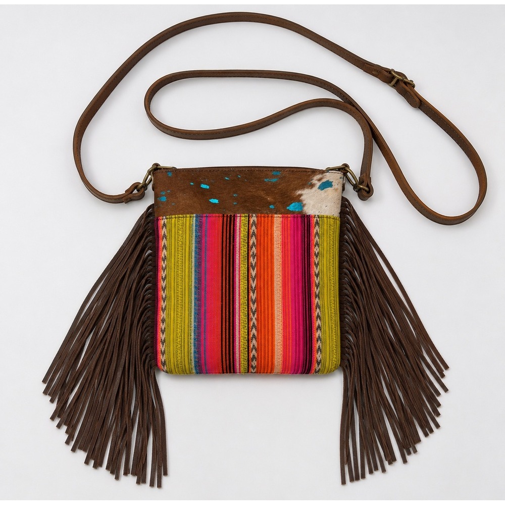 Nocona Skylar Crossbody Bag Womens Multi Color Fringe Cowhide Boho